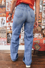 Load image into Gallery viewer, Beau Blue Tailored Center Seam Detail Straight Loose High Rise Jeans - Fashion Queen -  6
