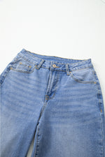 Load image into Gallery viewer, Dusk Blue Raw Hem Unique Cuffs Straight High Rise Loose Jeans
