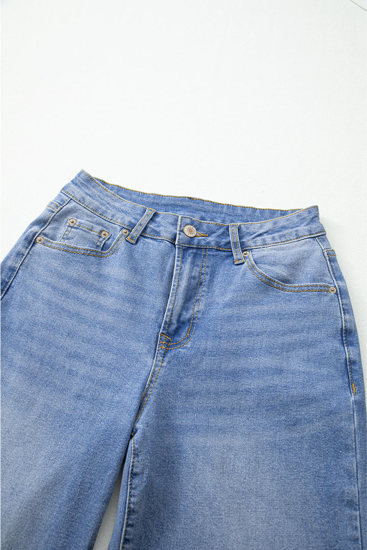 Dusk Blue Raw Hem Unique Cuffs Straight High Rise Loose Jeans