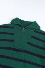 Load image into Gallery viewer, Blue Striped O-ring Zip Collared Loose Sweater Mini Dress
