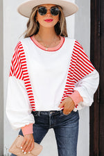 Load image into Gallery viewer, White Stripe Colorblock Patchwork Contrast Stitching Oversize Sweatshirt
