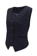 Load image into Gallery viewer, Black Solid Color Button up V Neck Suit Vest - Fashion Queen
