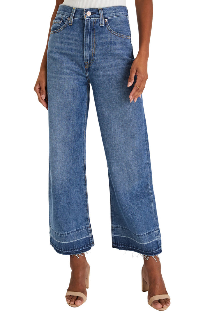 Dusk Blue Raw Hem Straight Leg Loose High Waist Jeans