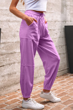 Load image into Gallery viewer, Lilac Drawstring Waist Patchwork Solid Color Jogger Pants
