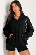 Load image into Gallery viewer, Light Grey Solid Kangaroo Pocket Half Zipper Oversized Hoodie - Fashion Queen
