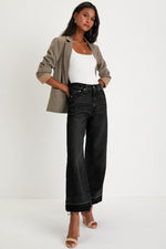 Load image into Gallery viewer, Dusk Blue Raw Hem Straight Leg Loose High Waist Jeans
