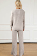 Load image into Gallery viewer, Black Ribbed Knit V Neck Slouchy Two-piece Outfit - Fashion Queen
