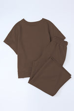 Load image into Gallery viewer, Black Textured Loose Fit T Shirt and Drawstring Pants Set
