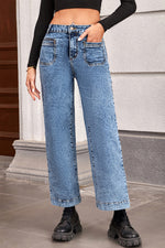 Load image into Gallery viewer, Blue Chic Patch Pocket Straight Leg Loose Jeans
