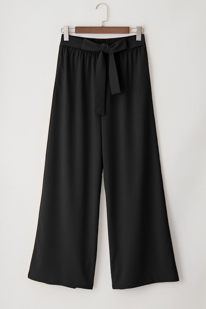 Coffee High Waisted Tie Front Side Pocket Wide Leg Flowy Casual Pants
