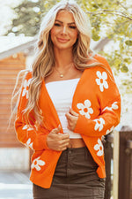 Load image into Gallery viewer, Black Floral Print Knitted Open Front Loose Cardigan - Fashion Queen
