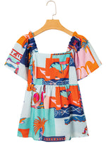 Load image into Gallery viewer, Sky Blue Tropical Printed Square Neck Flutter Sleeve Babydoll Blouse
