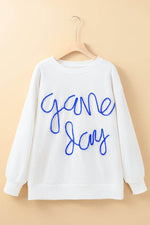 Load image into Gallery viewer, Black Tinsel Game Day Drop Shoulder Graphic Sweatshirt - Fashion Queen
