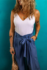 Load image into Gallery viewer, Wild Wind Belted Frilly Waist Wide Leg Loose Pants
