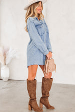 Load image into Gallery viewer, Beau Blue Chest Pocket Raw Hem Denim Loose Shirt Dress
