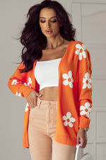Load image into Gallery viewer, Black Floral Print Knitted Open Front Loose Cardigan - Fashion Queen
