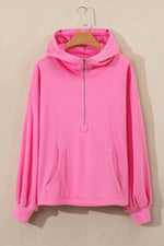 Load image into Gallery viewer, Light Grey Solid Kangaroo Pocket Half Zipper Oversized Hoodie - Fashion Queen
