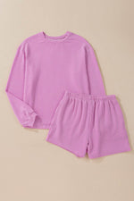Load image into Gallery viewer, Carbon Grey Corded Knit Long Sleeve Top and High Waist Shorts Set - Fashion Queen
