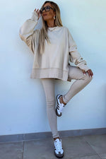 Load image into Gallery viewer, Jet Stream Solid Color Oversize Slit Sweatshirt Ribbed Leggings 2pcs Set
