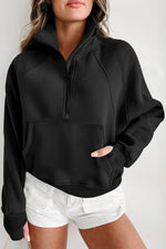 Load image into Gallery viewer, Valerian Quarter Zip Stand Neck Kangaroo Pocket Sweatshirt - Fashion Queen
