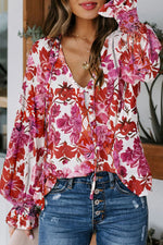 Load image into Gallery viewer, Rose Cakewalk Floral Smocked Billowy Sleeves Blouse

