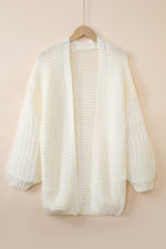 Load image into Gallery viewer, White Chunky Oversize Knit Drop Shoulder Puff Sleeve Cardigan
