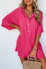 Load image into Gallery viewer, Black Half Button Collared Loose Romper
