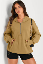 Load image into Gallery viewer, Light Grey Solid Kangaroo Pocket Half Zipper Oversized Hoodie - Fashion Queen
