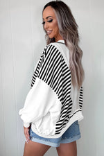 Load image into Gallery viewer, White Stripe Colorblock Patchwork Contrast Stitching Oversize Sweatshirt
