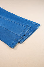 Load image into Gallery viewer, Dark Blue Plain Seam Detail Flared Bottom Ankle Length Jeans - Fashion Queen -  20
