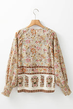 Load image into Gallery viewer, Yellow Floral Print Tie Neck Lantern Sleeve Blouse - Fashion Queen -  8
