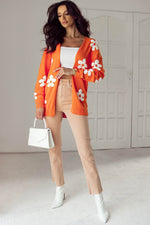 Load image into Gallery viewer, Black Floral Print Knitted Open Front Loose Cardigan - Fashion Queen
