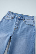 Load image into Gallery viewer, Dusk Blue Raw Hem Straight Leg Loose High Waist Jeans
