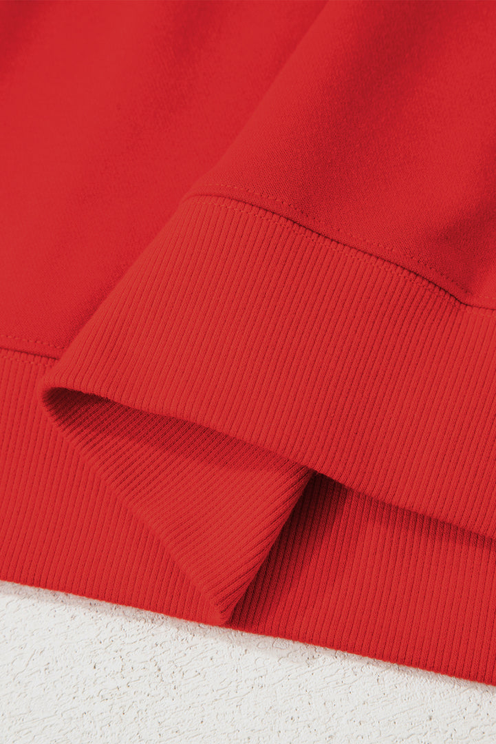 Fiery Red Varsity Striped Detail Drop Shoulder Oversized Sweatshirt - Fashion Queen -  8