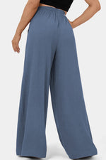 Load image into Gallery viewer, Sail Blue High Waisted Tie Front Side Pocket Wide Leg Flowy Casual Pants
