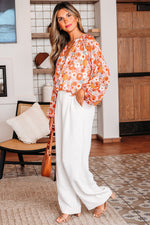 Load image into Gallery viewer, Fiery Red White Floral Print V Neck Long Puff Sleeve Top
