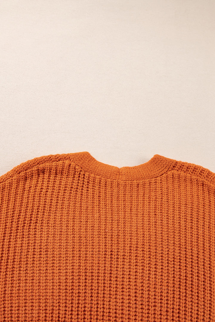 Gold Flame Button Front V Neck Chunky Cardigan Sweater