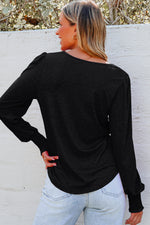 Load image into Gallery viewer, Black Shirred Shoulder Frilled Cuffs Long Sleeve Top - Fashion Queen -  2
