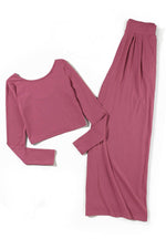 Load image into Gallery viewer, Black Solid Color Ribbed Crop Top Long Pants Set - Fashion Queen
