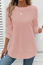 Load image into Gallery viewer, Gossamer Pink Rounded Hem Waffle Long Sleeve Top
