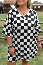 Load image into Gallery viewer, Black Checkered Pattern Tee and Shorts Plus Size Two Piece Set
