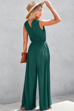Load image into Gallery viewer, Blackish Green Deep V Pleated Crisscross Wide Leg Backless Jumpsuit
