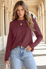 Load image into Gallery viewer, Red Dahlia Solid Exposed Seam Crew Neck Long Sleeve Top

