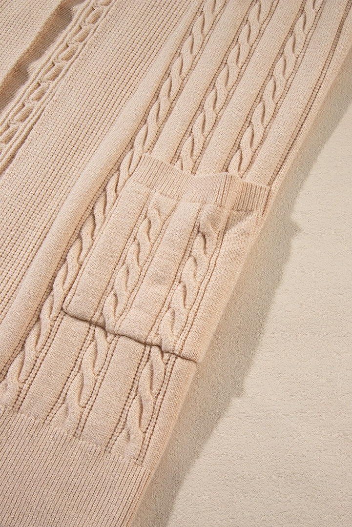 Parchment Oversize Chunky Cable Knit Open Front Midi-length Cardigan