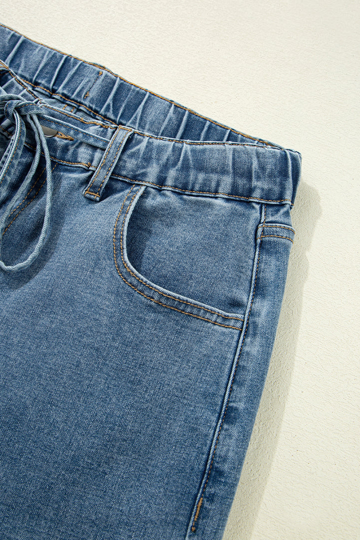 Dusk Blue Medium Wash Super Wide Leg Denim Pants