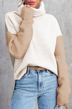 Load image into Gallery viewer, White Color Block Turtle Neck Drop Shoulder Knit Sweater
