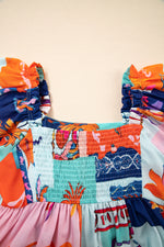 Load image into Gallery viewer, Sky Blue Tropical Printed Square Neck Flutter Sleeve Babydoll Blouse

