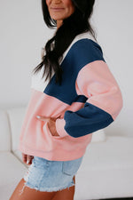 Load image into Gallery viewer, Pink Colorblock Patchwork Half Button Baggy Sweatshirt
