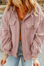 Load image into Gallery viewer, Black Flap Pocket Drawstring Hood Zip Up Jacket
