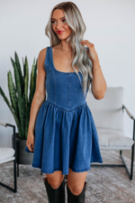 Load image into Gallery viewer, Sail Blue Square Neck Bowknot A-line Sleeveless Denim Dress - Fashion Queen -  2

